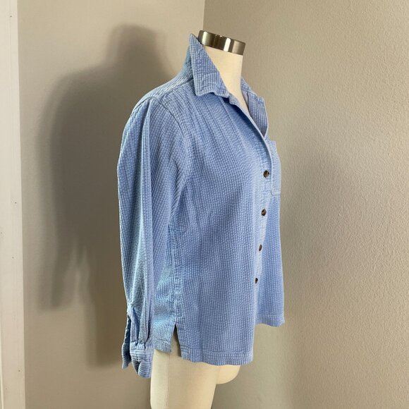 LL Bean Womens XS Petite Blue Wide Wale Comfort Corduroy Button Up Shirt - Picture 3 of 8